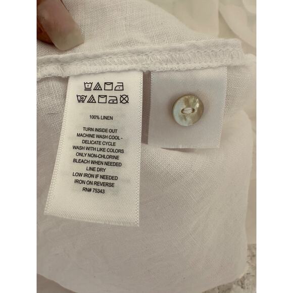 Sigrid Olsen Women's White 100% Linen Button Down VNeck Collar Blouse Shirt Sz S - Picture 5 of 8